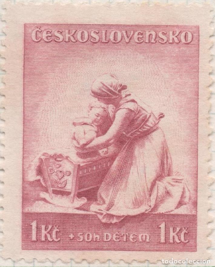 Postcards: Sello E00197: hoja 16, Checoslovaquia: Sello Rojo claro dentado. A favor de la infancia, 1 Koruna -