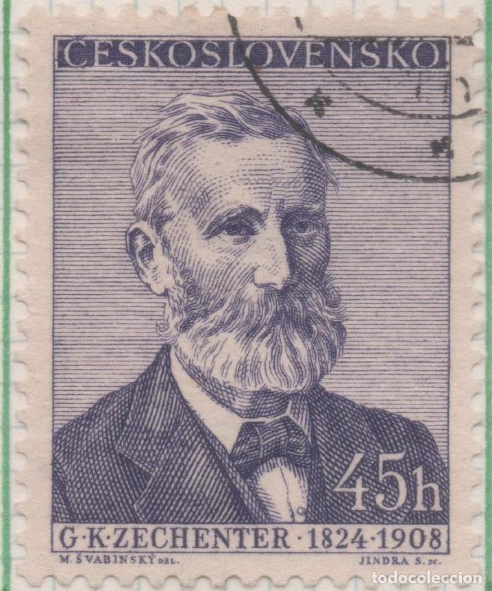 Cartoline: Sello E00871: hoja 59, Checoslovaquia: Sello Violeta oscuro dentado. Escritores. G. K. Zechenter, 45