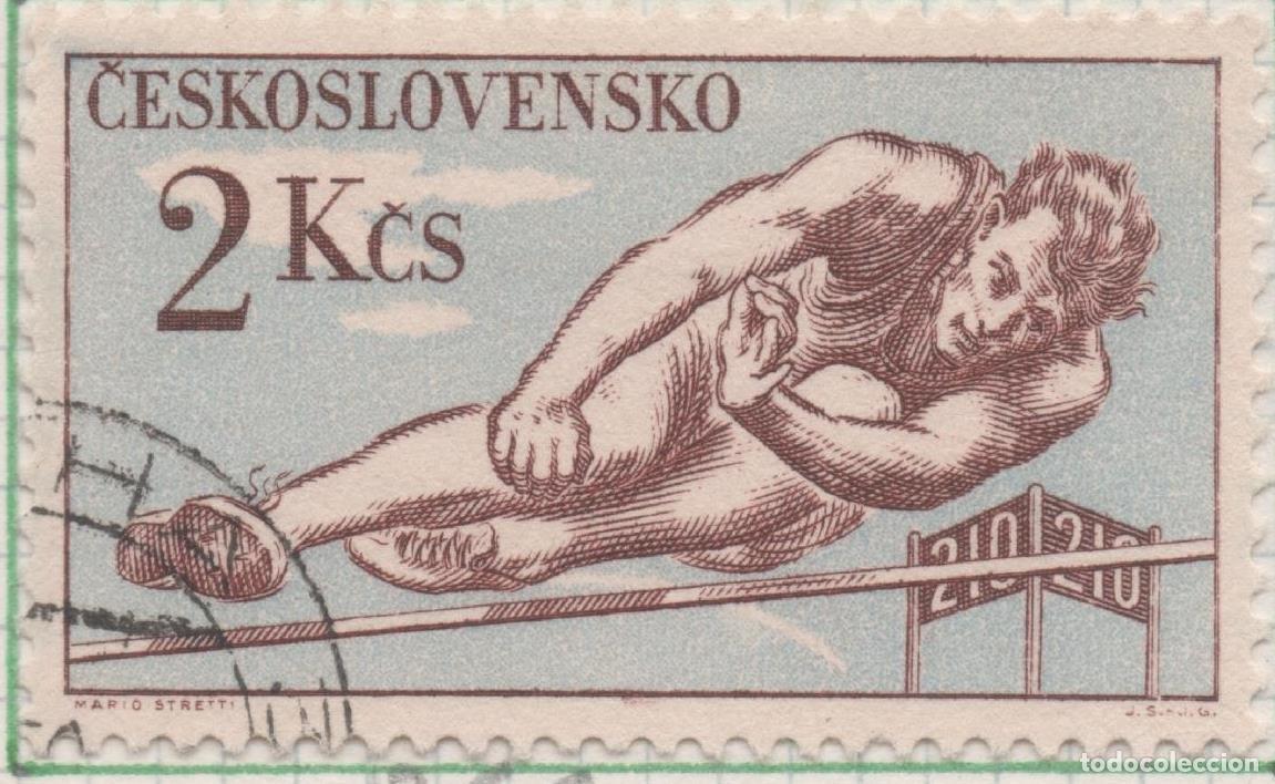 Cartes Postales: Sello E00866: hoja 58, Checoslovaquia: Sello Azul y marron dentado. Serie deportiva. Salto de pertig