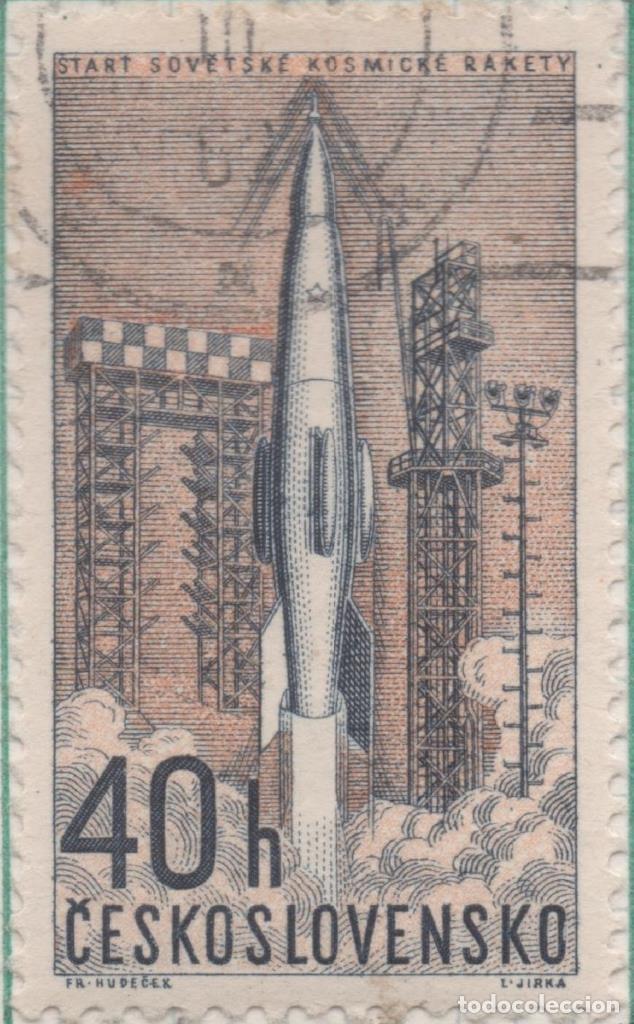 Cartes Postales: Sello E01076: hoja 70, Checoslovaquia: Sello Lila y azul dentado. 2&ordf; Serie Exploraci&oacute;n del Espacio.