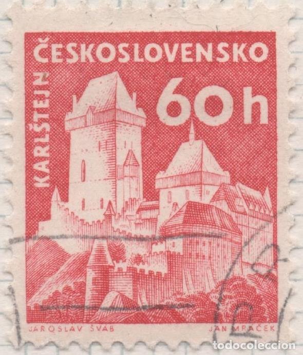 Postales: Sello E00948: hoja 64, Checoslovaquia: Sello Rojo dentado. Castillos diversos. Karestejn, 60 Haleru