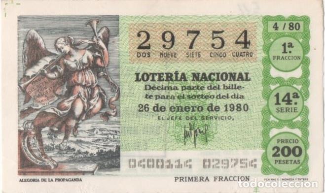 Cartoline: Loteria E00511: hoja n&ordm; 35. Loteria Nacional. N&ordm; 29754, serie 14&ordf;, fracci&oacute;n 1&ordf;, precio 200 pesetas,