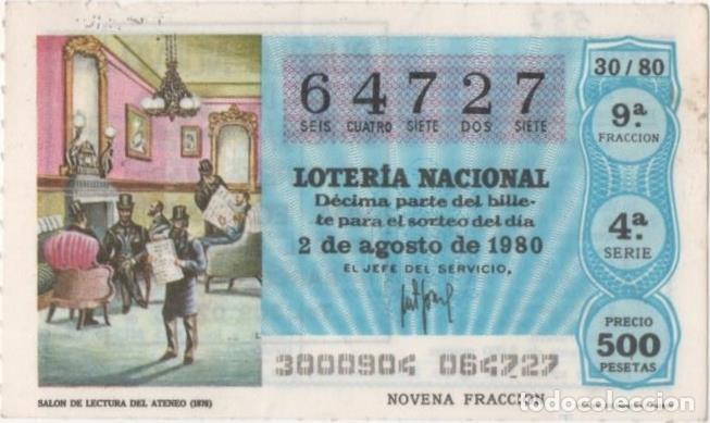 Cartoline: Loteria E00537: hoja n&ordm; 37. Loteria Nacional. N&ordm; 64727, serie 4&ordf;, fracci&oacute;n 9&ordf;, precio 500 pesetas, s