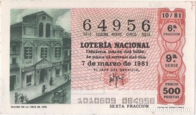 Cartes Postales: Loteria E00567: hoja n&ordm; 39. Loteria Nacional. N&ordm; 64956, serie 9&ordf;, fracci&oacute;n 6&ordf;, precio 500 pesetas, s