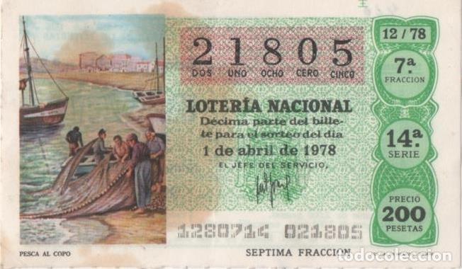 Cartoline: Loteria E00420: hoja n&ordm; 29. Loteria Nacional. N&ordm; 21805, serie 14&ordf;, fracci&oacute;n 7&ordf;, precio 200 pesetas,