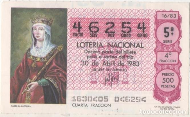 Cartoline: Loteria E00669: hoja n&ordm; 45. Loteria Nacional. N&ordm; 46254, serie 5&ordf;, fracci&oacute;n 4&ordf;, precio 500 pesetas, s