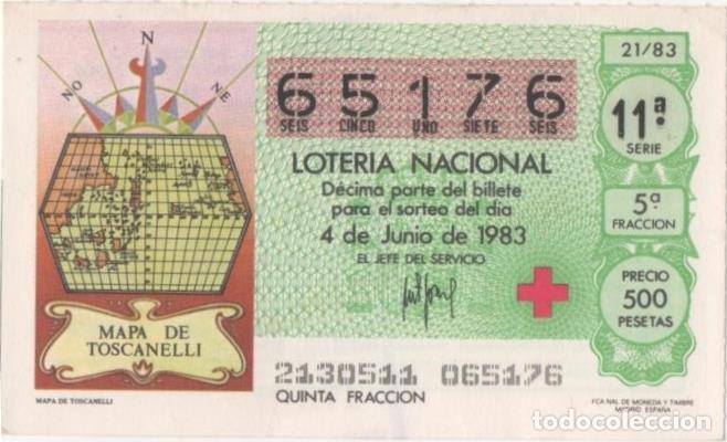 Cartoline: Loteria E00674: hoja n&ordm; 46. Loteria Nacional. N&ordm; 65176, serie 11&ordf;, fracci&oacute;n 5&ordf;, precio 500 pesetas,
