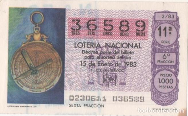 Cartoline: Loteria E00655: hoja n&ordm; 44. Loteria Nacional. N&ordm; 36589, serie 11&ordf;, fracci&oacute;n 6&ordf;, precio 1000 pesetas,
