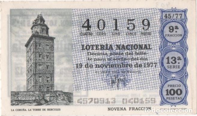 Cartoline: Loteria E00403: hoja n&ordm; 28. Loteria Nacional. N&ordm; 40159, serie 13&ordf;, fracci&oacute;n 9&ordf;, precio 100 pesetas,