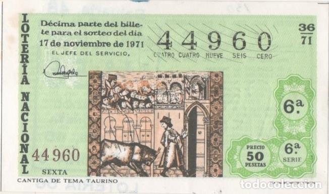 Cartoline: Loteria E00130: hoja n&ordm; 11. Loteria Nacional. N&ordm; 44960, serie 6&ordf;, fracci&oacute;n 6&ordf;, precio 50 pesetas, so