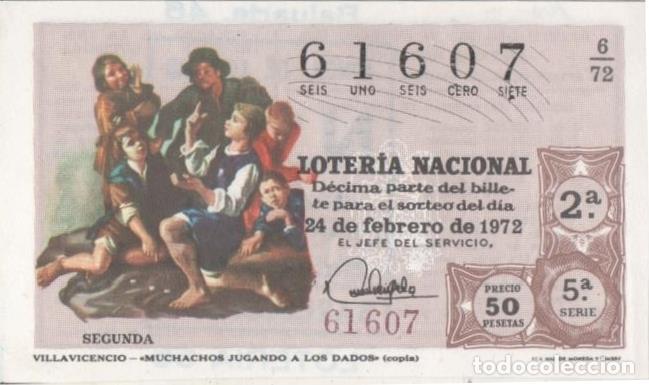 Cartoline: Loteria E00140: hoja n&ordm; 12. Loteria Nacional. N&ordm; 61607, serie 5&ordf;, fracci&oacute;n 2&ordf;, precio 50 pesetas, so