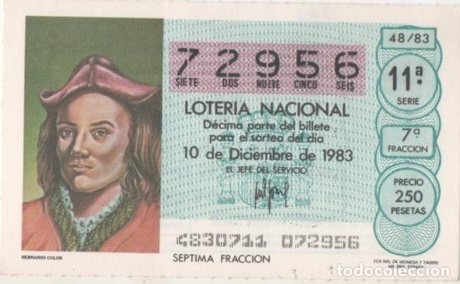 Cartoline: Loteria E00701: hoja n&ordm; 47. Loteria Nacional. N&ordm; 72956,serie 11&ordf;, fracci&oacute;n 7&ordf;, precio 250 pesetas, s
