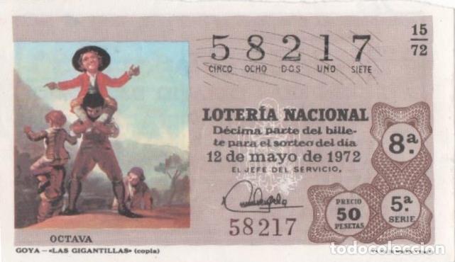 Postcards: Loteria E00149: hoja n&ordm; 12. Loteria Nacional. N&ordm; 58217, serie 5&ordf;, fracci&oacute;n 8&ordf;, precio 50 pesetas, so