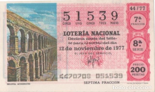 Postcards: Loteria E00402: hoja n&ordm; 28. Loteria Nacional. N&ordm; 51539, serie 8&ordf;, fracci&oacute;n 7&ordf;, precio 200 pesetas, s