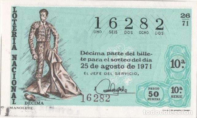 Postcards: Loteria E00120: hoja n&ordm; 11. Loteria Nacional. N&ordm; 16282, serie 10&ordf;, fracci&oacute;n 10&ordf;, precio 50 pesetas,