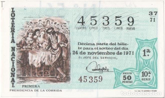 Postcards: Loteria E00131: hoja n&ordm; 11. Loteria Nacional. N&ordm; 45359, serie 10&ordf;, fracci&oacute;n 1&ordf;, precio 50 pesetas, s
