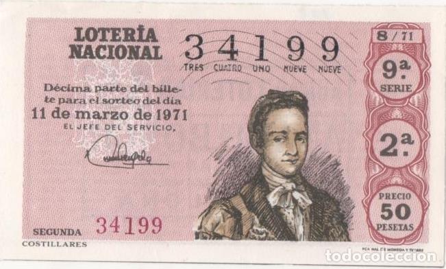 Postkarten: Loteria E00102: hoja n&ordm; 9. Loteria Nacional. N&ordm; 34199, serie 9&ordf;, fracci&oacute;n 2&ordf;, precio 50 pesetas, sor
