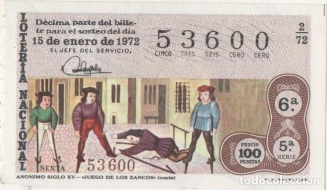 Postcards: Loteria E00136: hoja n&ordm; 12. Loteria Nacional. N&ordm; 53600, serie 5&ordf;, fracci&oacute;n 6&ordf;, precio 100 pesetas, s