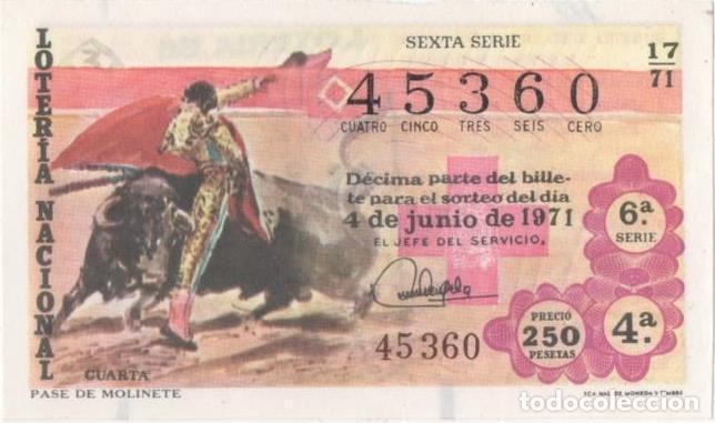 Postcards: Loteria E00111: hoja n&ordm; 10. Loteria Nacional. N&ordm; 45360, serie 6&ordf;, fracci&oacute;n 4&ordf;, precio 250 pesetas, s