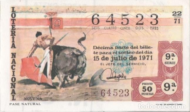 Postcards: Loteria E00116: hoja n&ordm; 10. Loteria Nacional. N&ordm; 64523, serie 9&ordf;, fracci&oacute;n 9&ordf;,precio 50 pesetas, sor