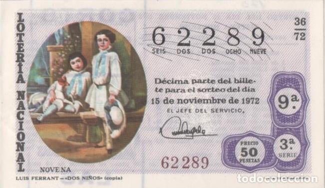 Postales: Loteria E00170: hoja n&ordm; 14. Loteria Nacional. N&ordm; 62289, serie 3&ordf;, fracci&oacute;n 9&ordf;, precio 50 pesetas, so