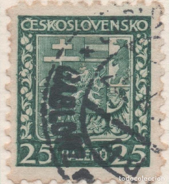 Postkarten: Sello E00136: hoja 13, Checoslovaquia: Sello Verde oscuro dentado. Escudo de Armas, 25 Haleru - Vari