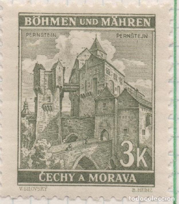 Postkarten: Sello E00242: hoja 21, Checoslovaquia: Sello Verde grisaceo dentado. B&ouml;hmen und M&auml;hren, Pernstejn, 3