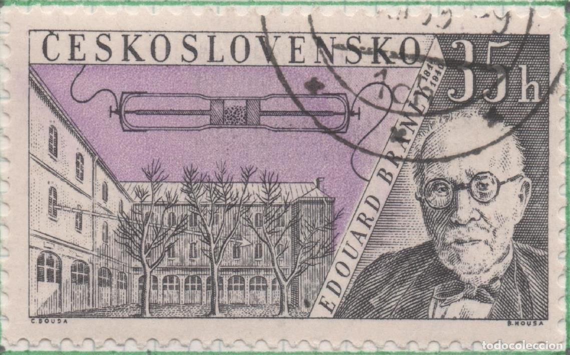 Postcards: Sello E00931: hoja 63, Checoslovaquia: Sello Lila y negro dentado. Inventores de la Radio y Tel&eacute;graf