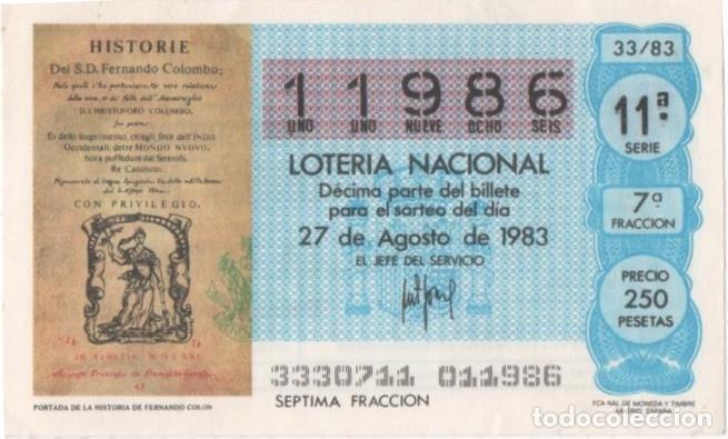 Cartoline: Loteria E00686: hoja n&ordm; 46. Loteria Nacional. N&ordm; 11986, serie 11&ordf;, fracci&oacute;n 7&ordf;, precio 250 pesetas,