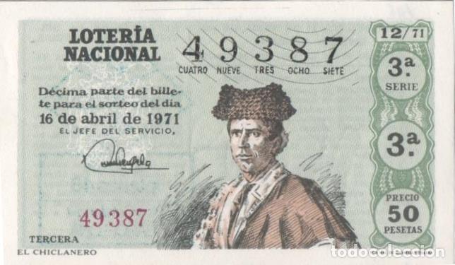 Postcards: Loteria E00106: hoja n&ordm; 10. Loteria Nacional. N&ordm; 49387, serie 3&ordf;, fracci&ograve;n 3&ordf;, precio 50 pesetas, so