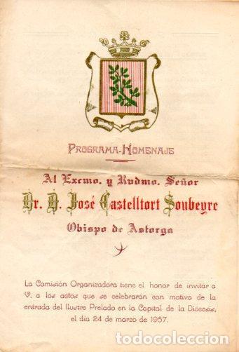 Cartes Postales: V48281: Programa homenaje Jose Castelltort Obispo de Astorga marzo 1957 - NULL