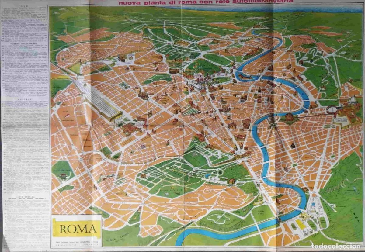 Postales: V48328: Plano de Roma que incluye relacion red de autobuses - NULL