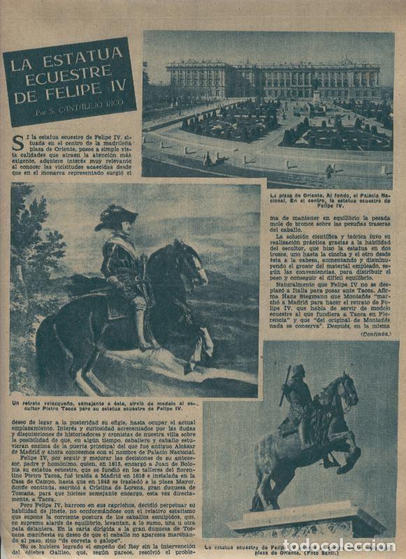 Postais: ABC 20 mayo 1956: Madrid: La estatua ecuestre de Felipe IV por S.Cantalejo Rico - Varios