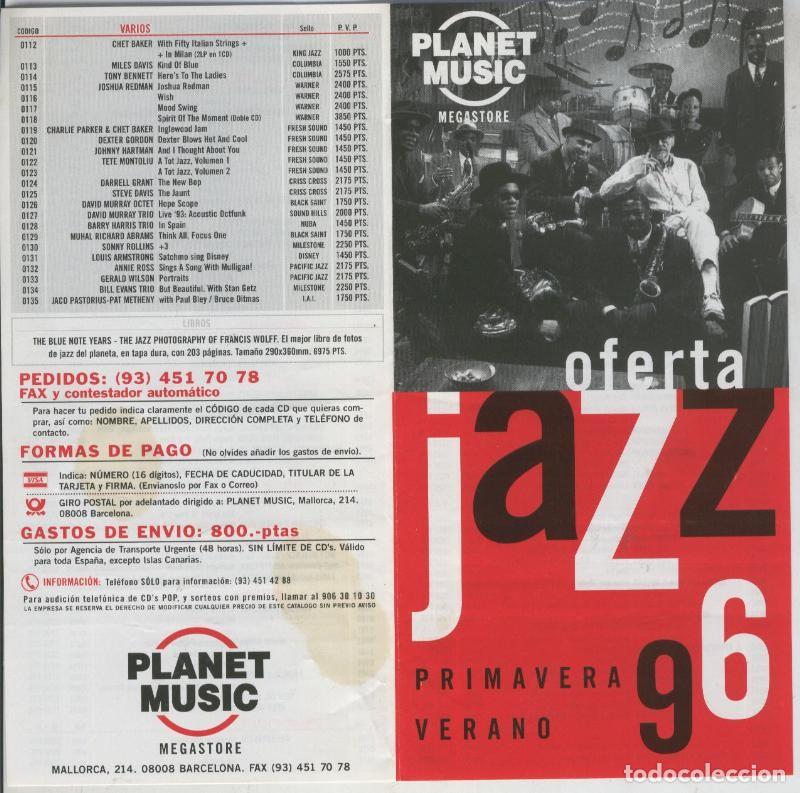 Cartoline: Propaganda de Planet Music oferta Jazz primavera verano 96 - Varios