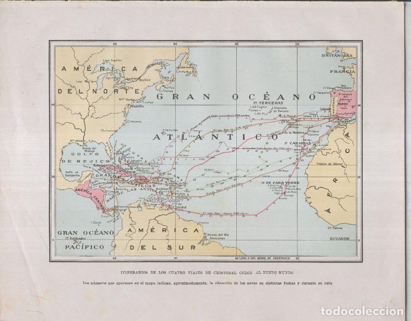 Postkarten: Historia de Espa&ntilde;a lamina 030: Itinerarios de los cuatros viajes de Cristobal Colon al Nuevo Mundo -