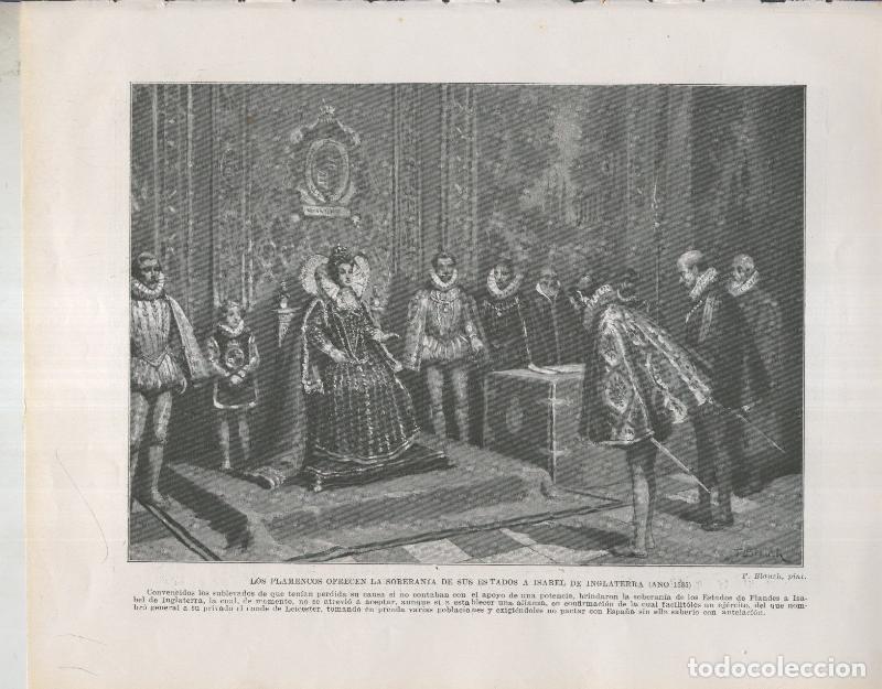 Cartoline: Historia de Espa&ntilde;a lamina 058: Los Flamencos ofreciendo la soberania a Isabel de Inglaterra (1585) -
