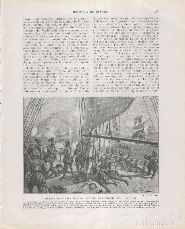 Postkarten: Historia de Espa&ntilde;a lamina 122: Muerte del virrey Hugo de Moncada en combate naval (1528( - Varios