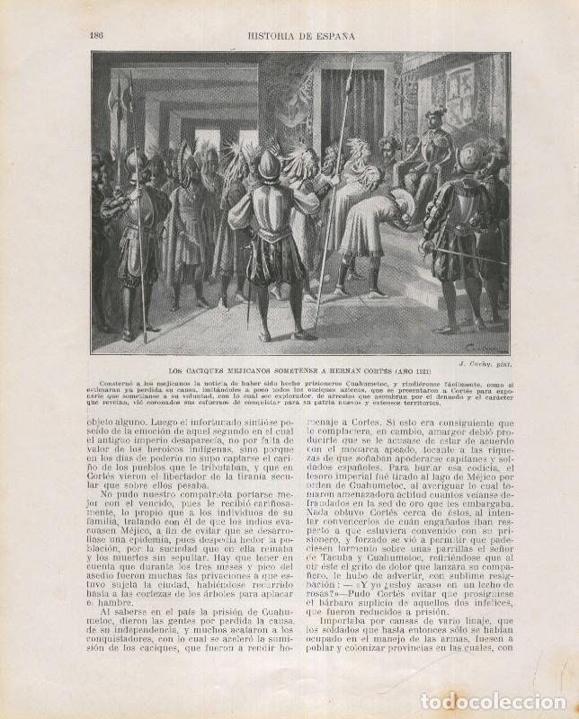 Postkarten: Historia de Espa&ntilde;a lamina 133: Caciques mejicanos sometiendose a Hernan Cortes (1521) - Varios
