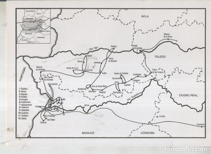 Postkarten: Viaje por Extremadura: Plano ruta Talavera de la Reina a Olivenza - Varios