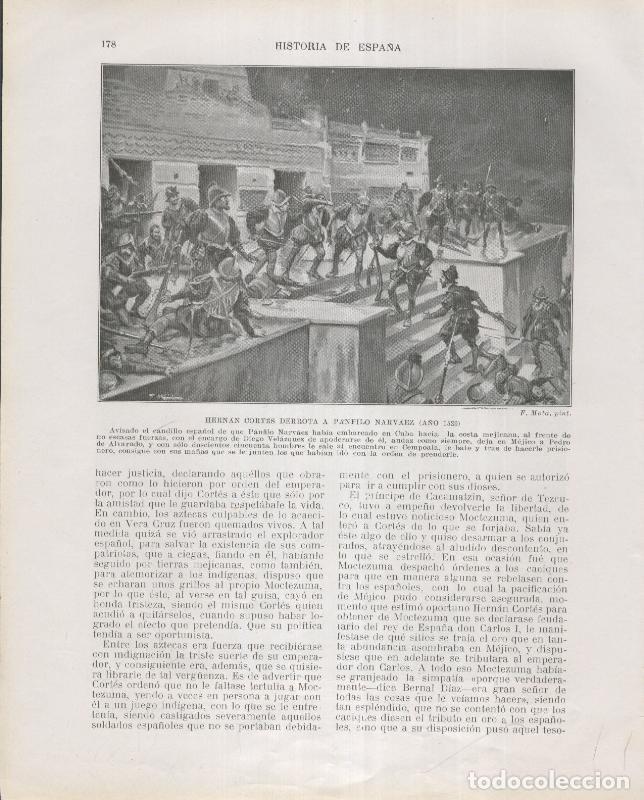 Postales: Historia de Espa&ntilde;a lamina 129: Hernan Cortes derrota a Panfilo Narvaez (1520) - Varios