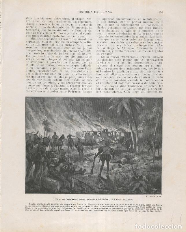 Cartoline: Historia de Espa&ntilde;a lamina 136: Diego de Almagro pega fuego a Pueblo quemado (1525) - Varios
