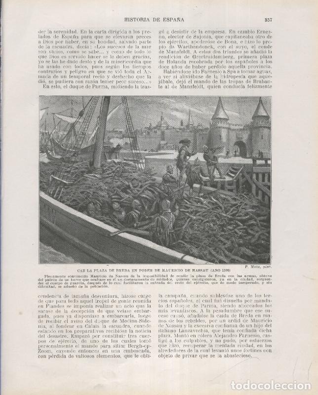 Postales: Historia de Espa&ntilde;a lamina 200: caida de Breda en poder de Mauricio de Nassau (1590) - Varios