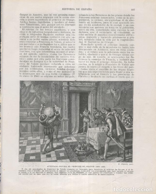 Postales: Historia de Espa&ntilde;a lamina 197: Atentado contra el principe de Orange (1582) - Varios