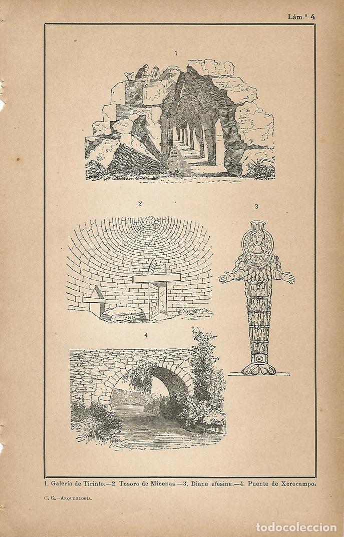 Postkarten: Lamina 004: Galeria de Tirinto - Tesoro de Micenas - Diana - Puente de Xerocampo - C&eacute;sar Cant&uacute;