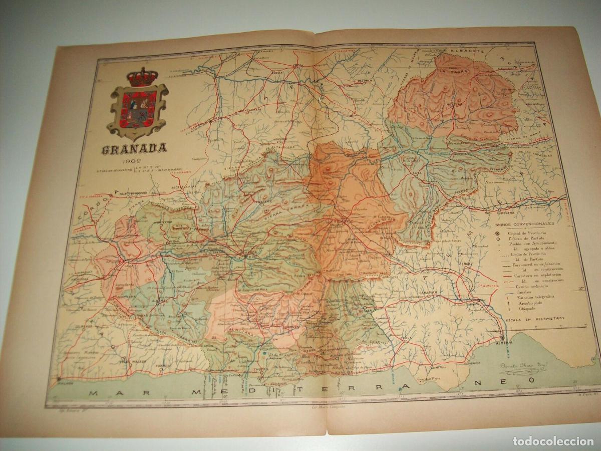 Postkarten: Mapa de la provincia de Granada. 1902. Firmado por Benito Chias - Benito Ch&iacute;as y Carb&oacute;