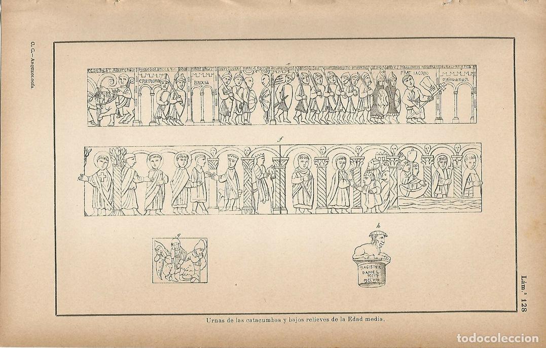 Postales: Lamina 128: Urnas de las catacumbas - Bajo relieves de la Edad Media - C&eacute;sar Cant&uacute;