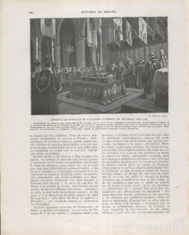 Postais: Historia de Espa&ntilde;a lamina 201: Exequias en sufragio de Alejandro Farnesio en Bruselas (1592) - Vario