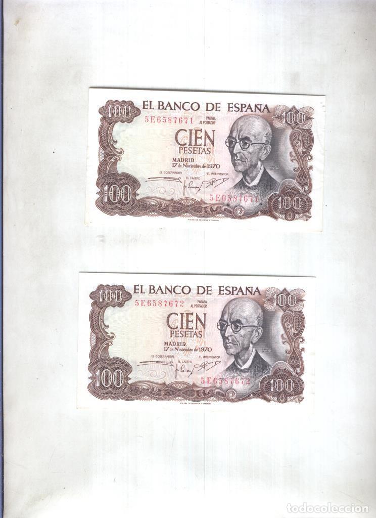 Postcards: Dos billetes de cien oesetas con Manuel de Falla en la cara, en reverso