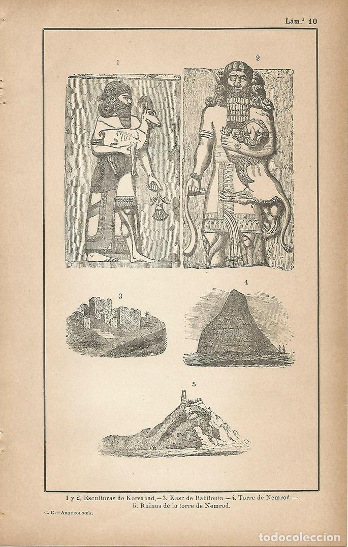 Postales: Lamina 010: Esculturas de Korsabad - Kasr de Babilonia - Torre de Nemrod - Ruinas de Nemrod - C&eacute;sar