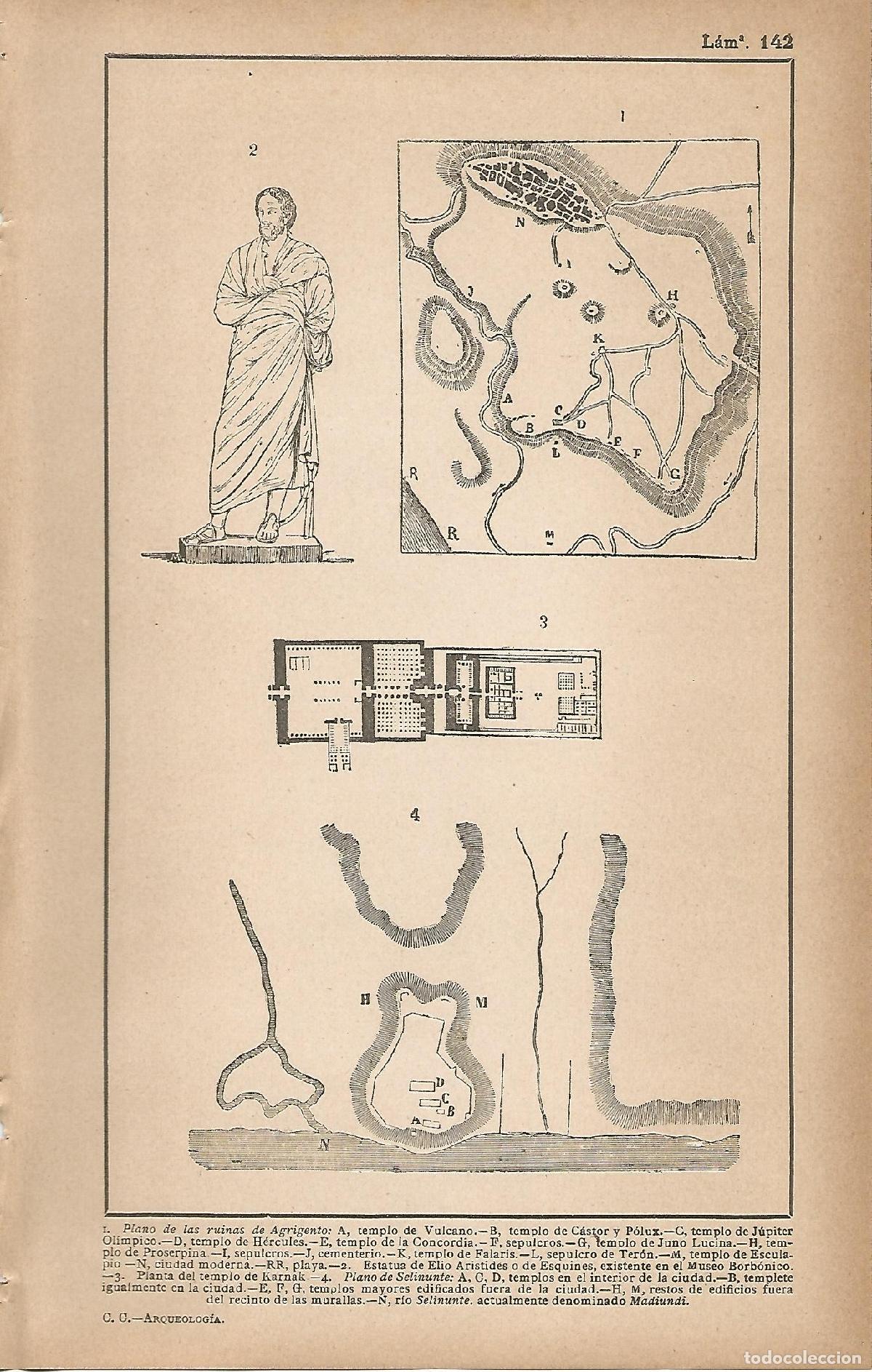 Cartoline: Lamina 142: Plano de Agrigento - Plano del Templo de Karnak - Plano de Selinunte - C&eacute;sar Cant&uacute;